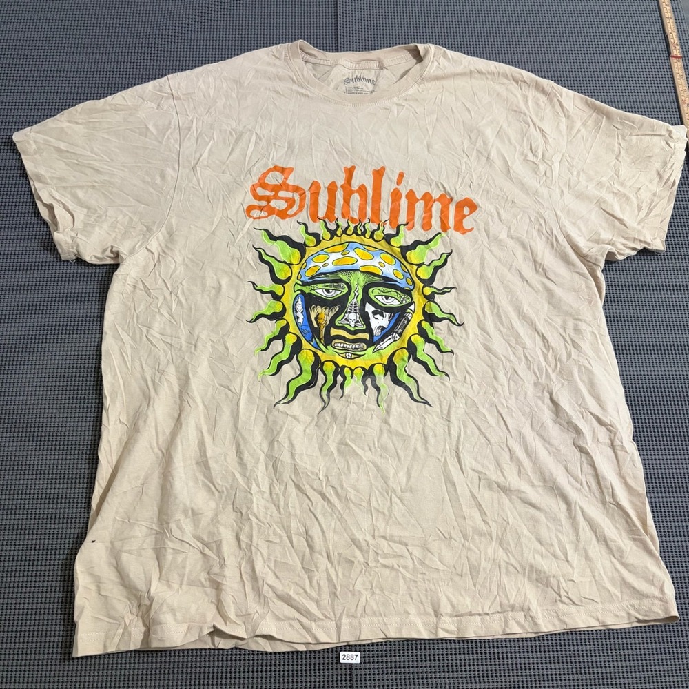 Sublime Graphic Sun Logo Tan T-Shirt Mens Size 2XL Short Sleeve Crew Neck
